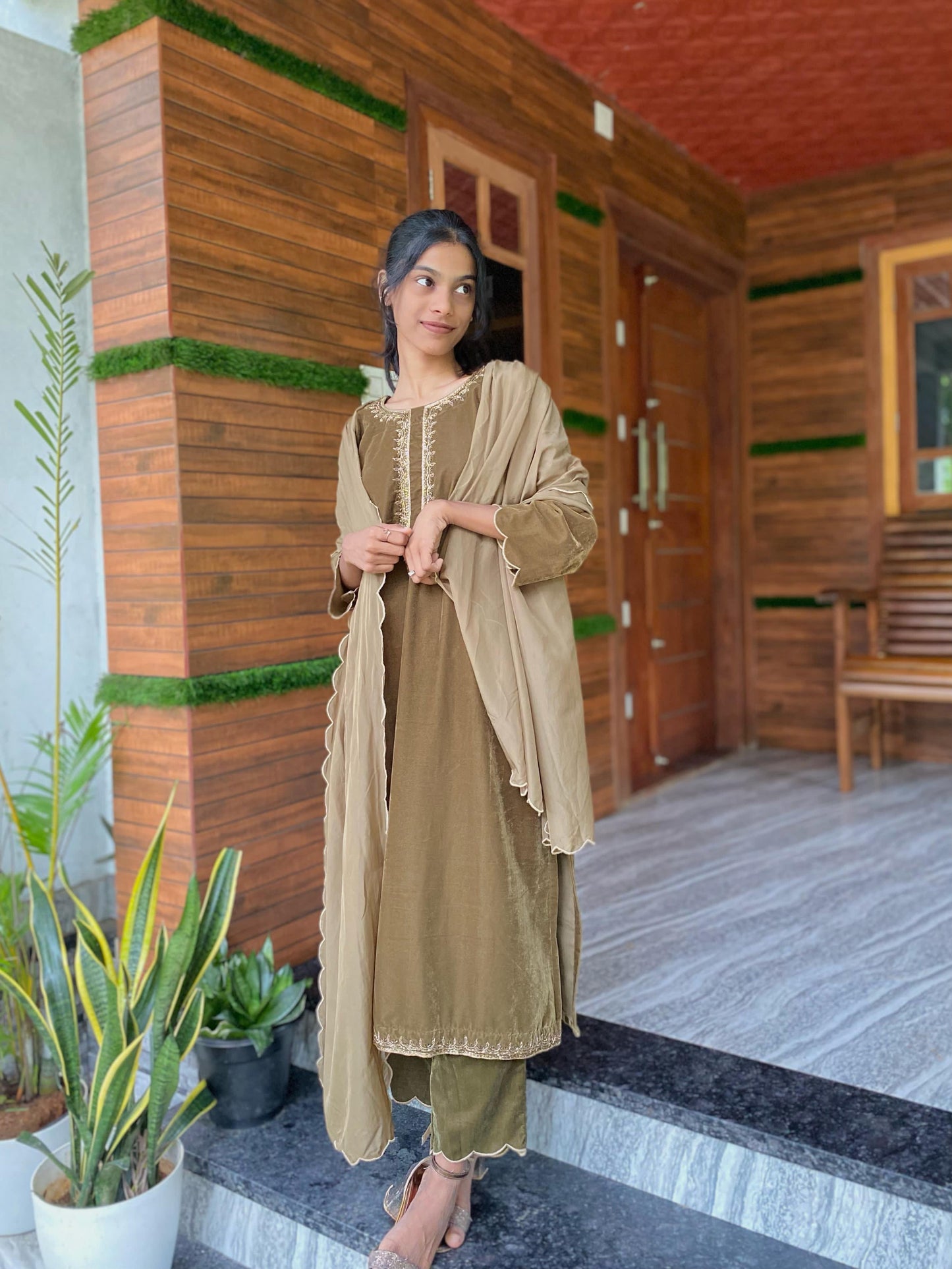 Velvet Salwar Set With Organza Dupatta
