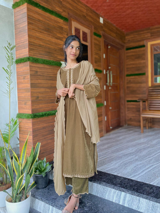 Velvet Salwar Set With Organza Dupatta