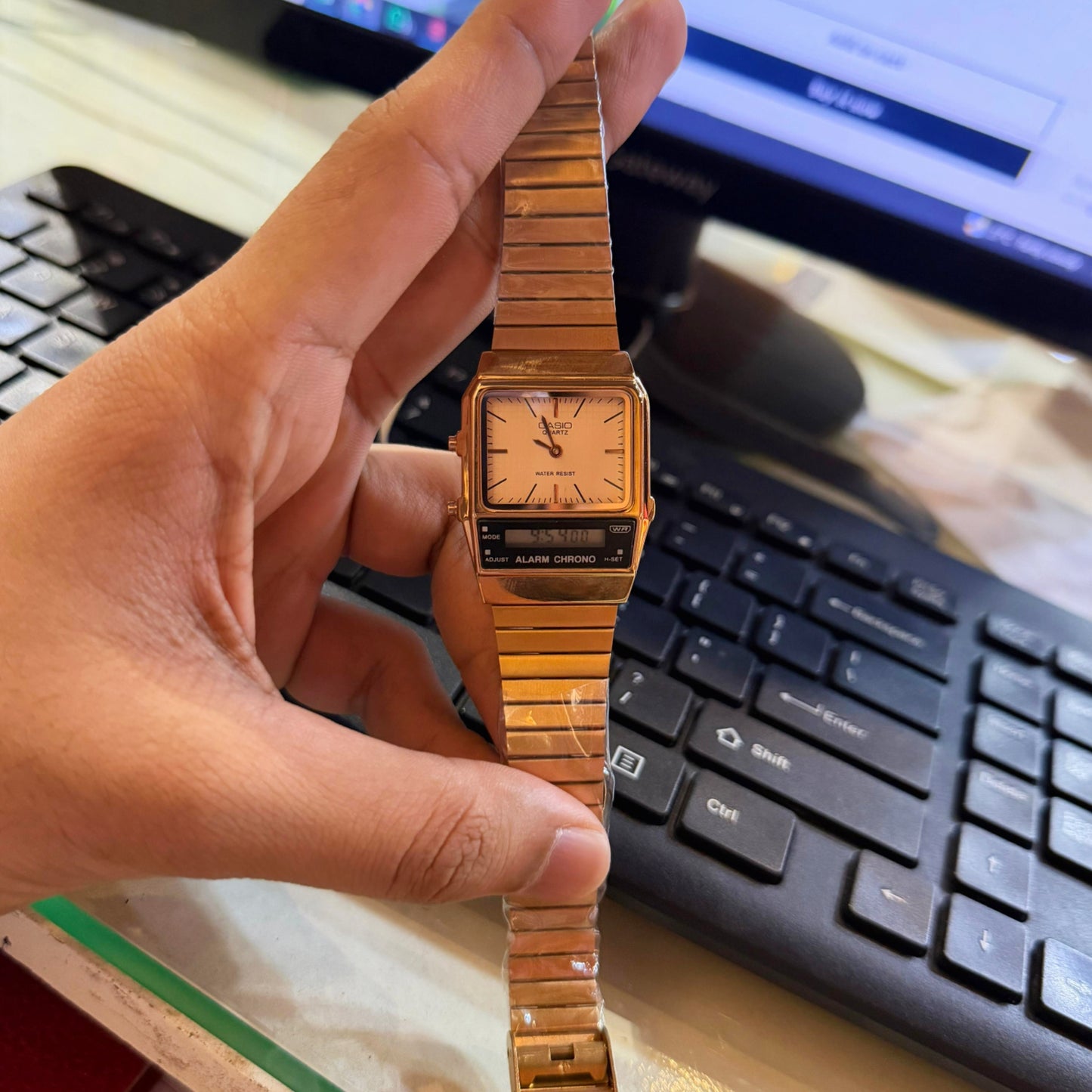 UNISEX VINTAGE ANALOG-DIGITAL DIAL STAINLESS STEEL WATCH