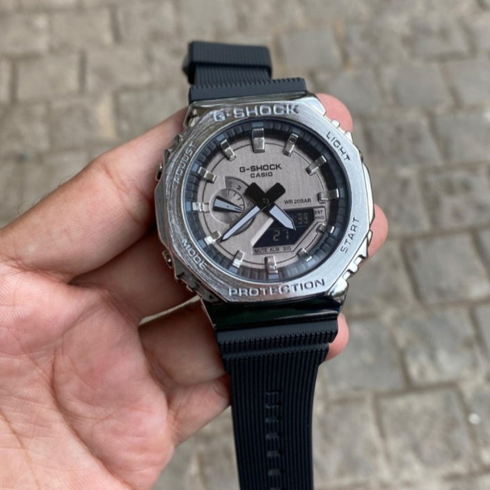 GGA-2100- DUAL TIME METAL FRAME RESIN STRAP WATCH