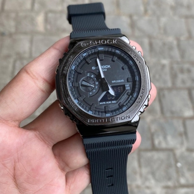 GGA-2100- DUAL TIME METAL FRAME RESIN STRAP WATCH