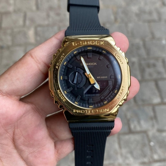 GGA-2100- DUAL TIME METAL FRAME RESIN STRAP WATCH